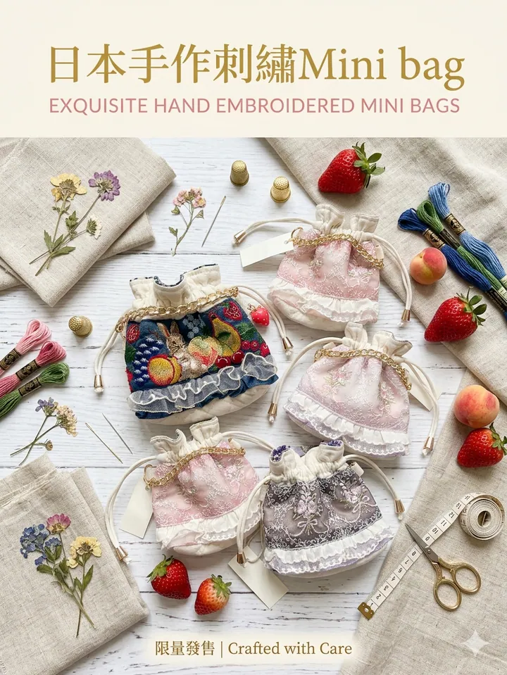 日本手作刺繡蕾絲袋